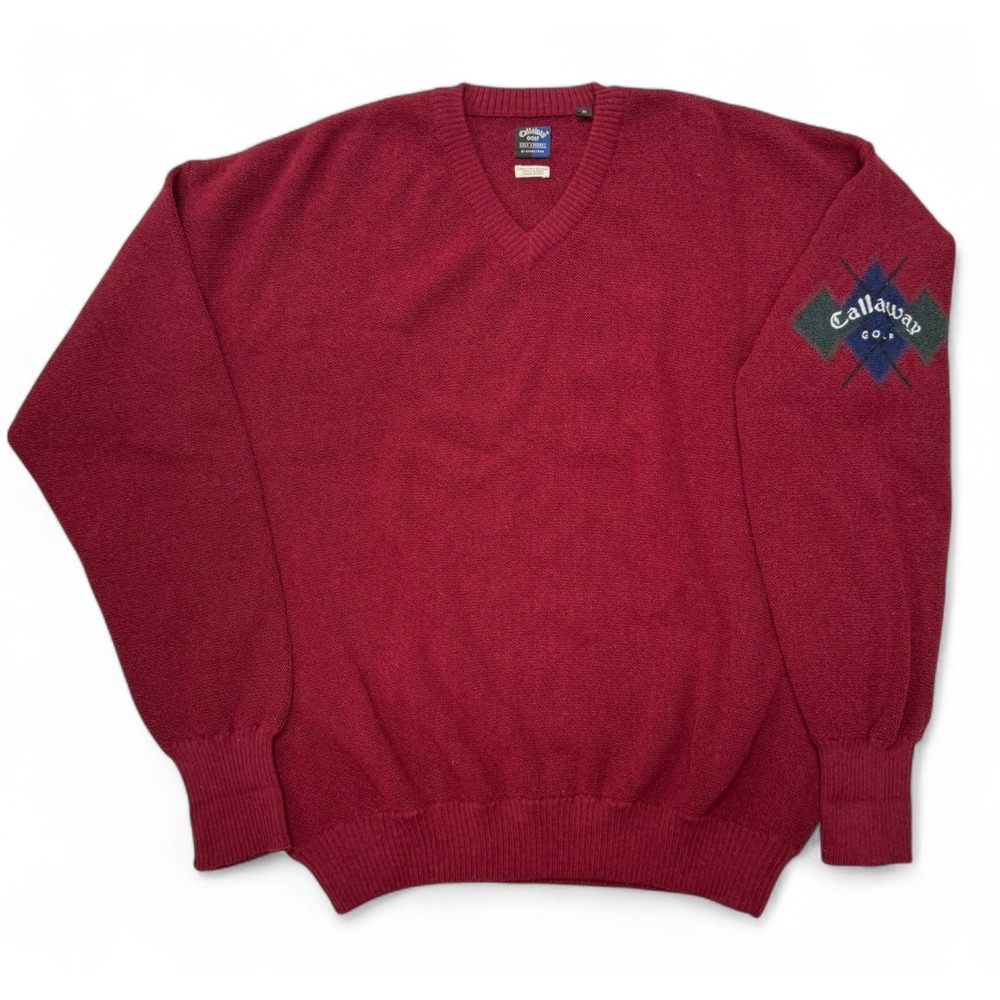 Callaway Golf‎ By Nordstrom Mens Medium Argyle 100% Alpaca V-Neck Sweater Red